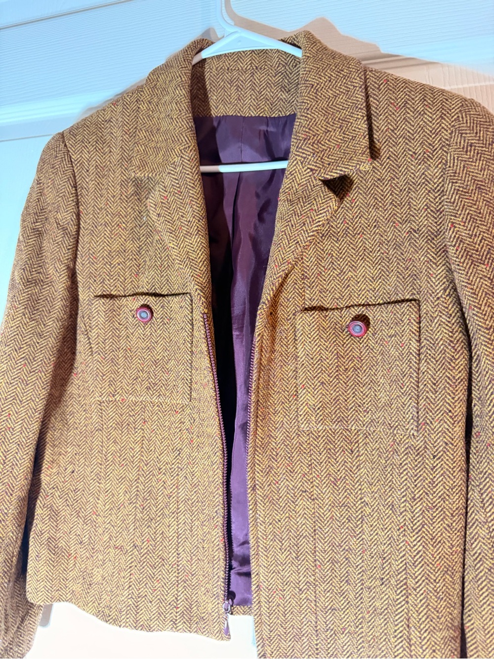 Women's Tweed Herringbone Blazer Jacket - Brown